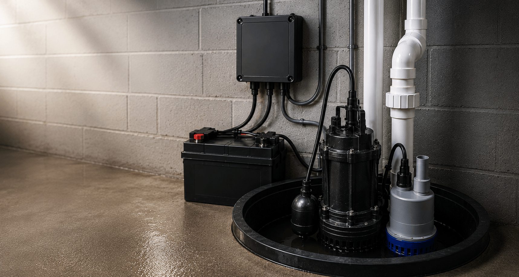 Sump pump installation with battery backup in North York