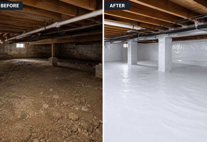 Crawl space encapsulation before and after in North York