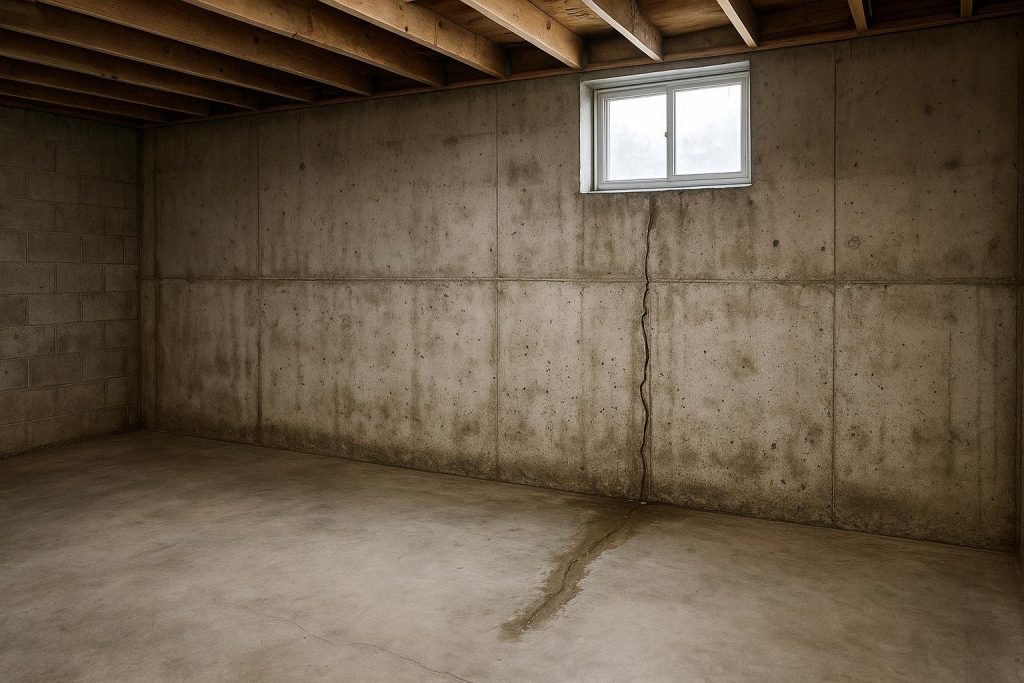 Water seeping through a poured concrete basement wall in a Barrie Ontario home