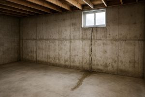 Water seeping through a poured concrete basement wall in a Barrie Ontario home