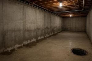 Water seeping through a poured concrete basement wall in a North Bay home