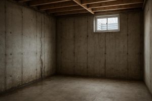 Water seeping through a cracked poured concrete basement wall in a Toronto home
