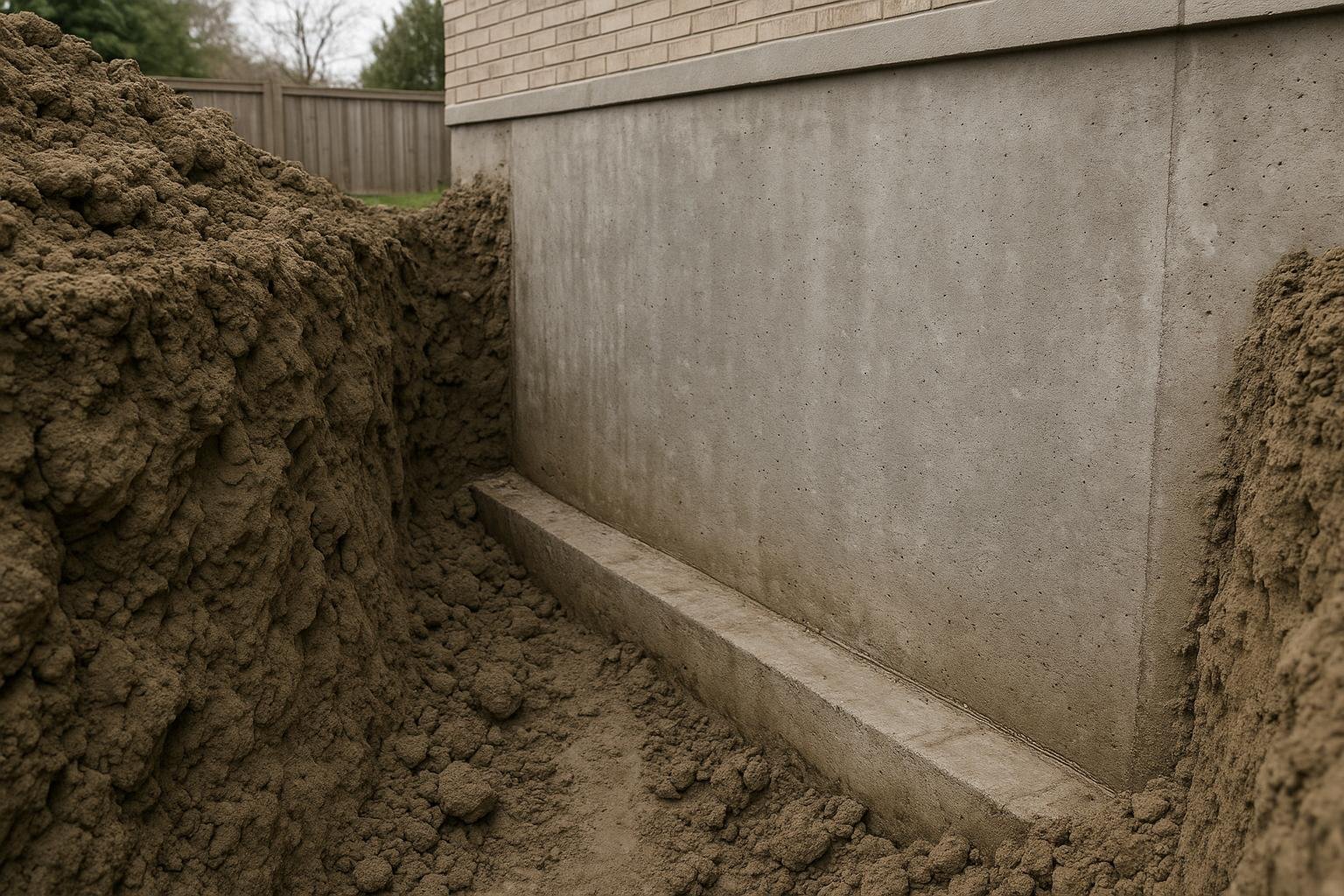 Excavated foundation wall beside heavy clay soil in a Richmond Hill residential yard