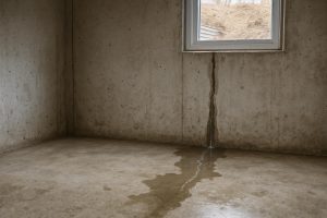 Water seeping through a poured concrete basement wall in an Oro-Medonte home during spring thaw