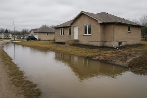 Low-lying Ramara Township street near Lake Simcoe showing flood-prone terrain