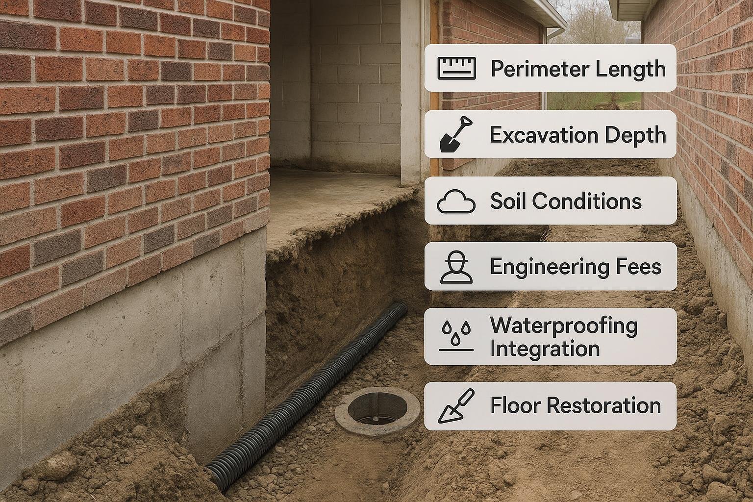 Ranked infographic of seven cost drivers for basement underpinning projects in Toronto