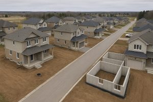 Essa Township homes with poured concrete foundations on clay-till soil