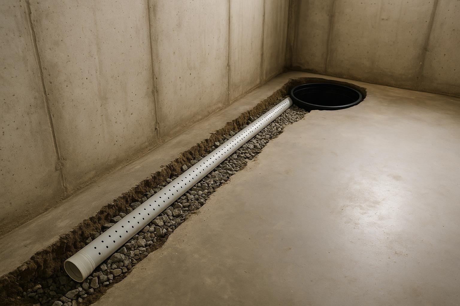 Interior weeping tile trench and sump basin installation in an Ontario basement
