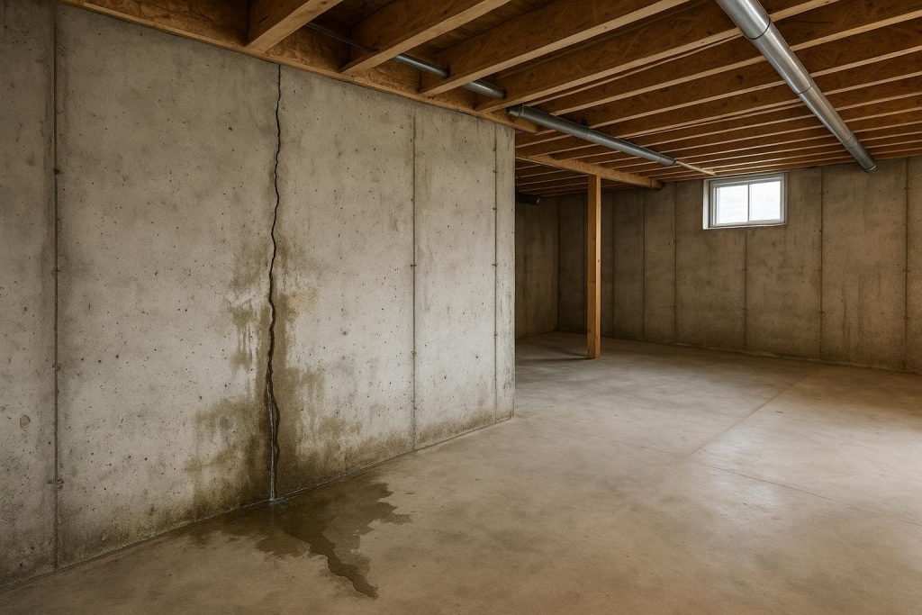 Water seeping through a poured concrete basement wall in a Springwater Ontario home