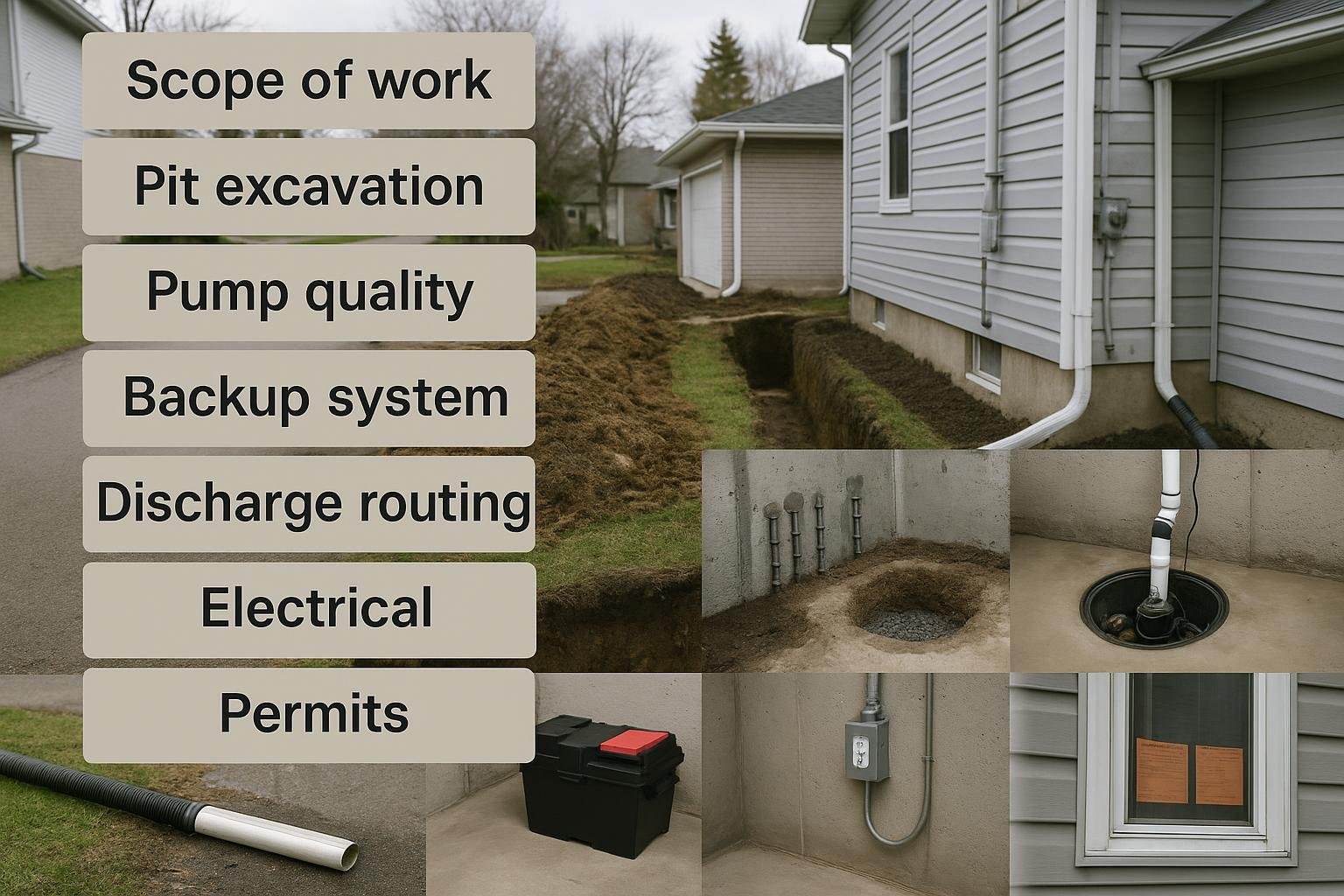 Ranked visual of sump pump installation cost drivers for Clearview Township homeowners