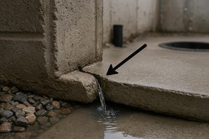 Diagram showing water seeping through the basement floor-wall cove joint